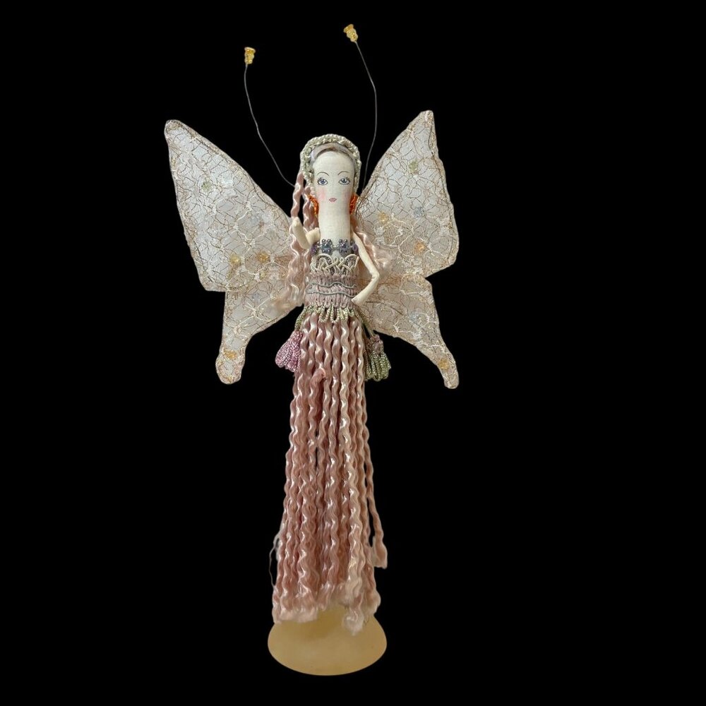 Vintage Handcrafted and painted Fabric Fairy Figurine with Lace Wings and Tassel